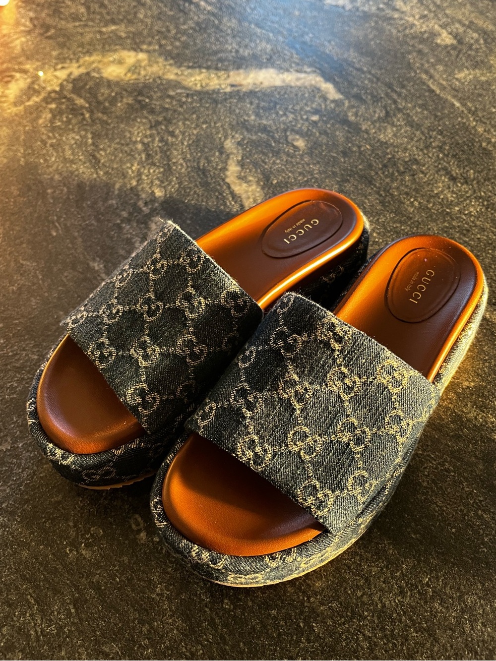 Gucci Blue Denim Platform Slide Sandals